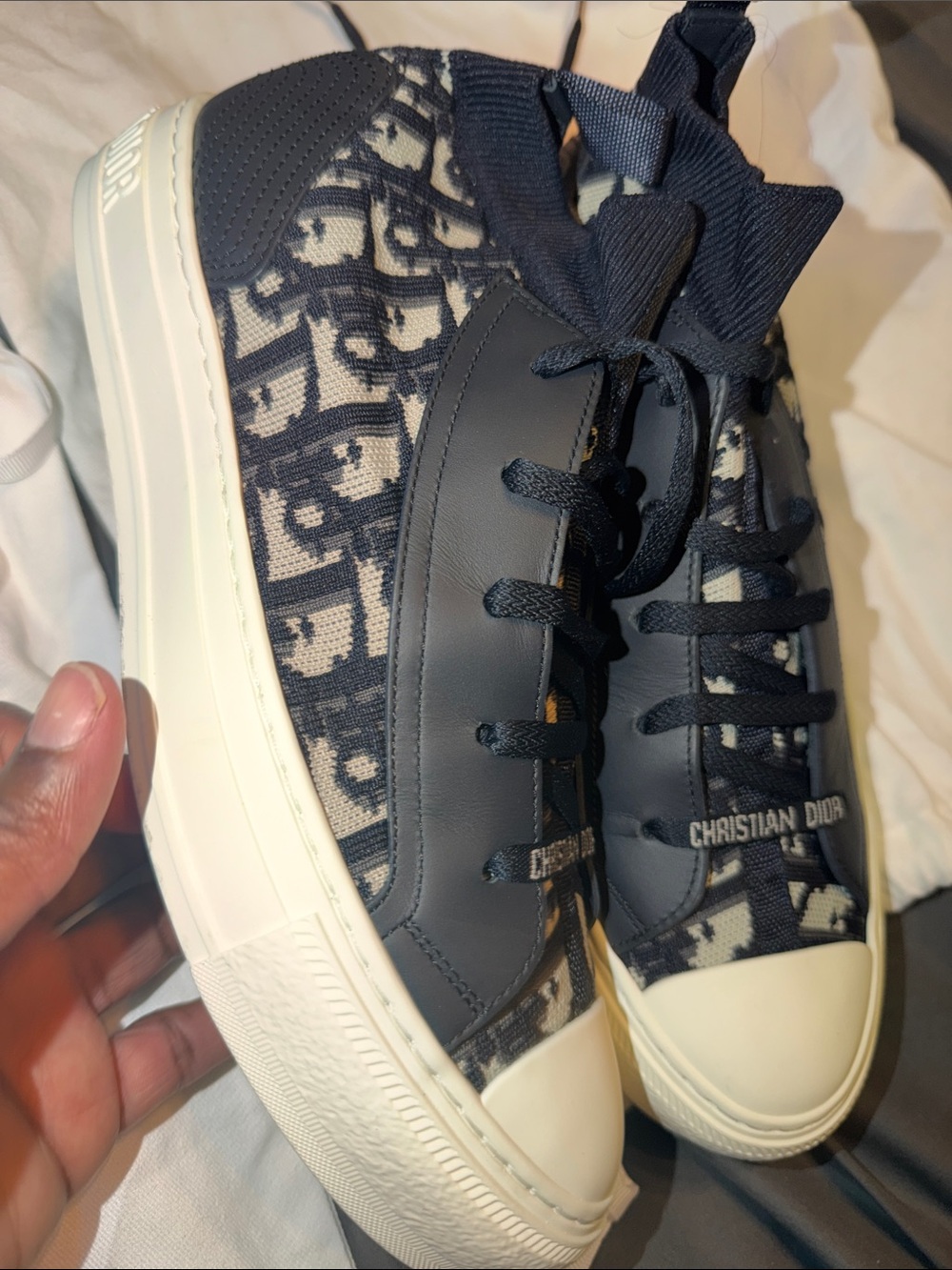 Dior Black and Cream Oblique Canvas High-Top Sneakers - Picture 6 of 11